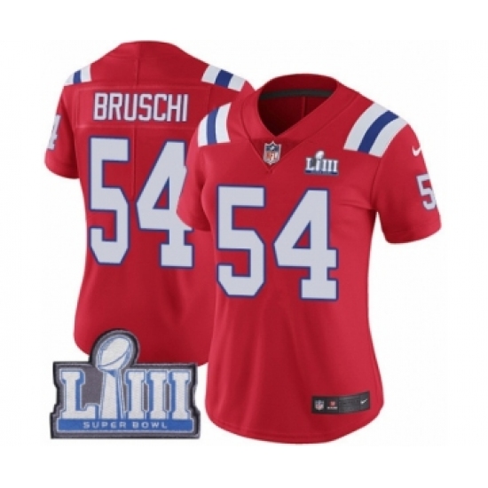 Women's Nike New England Patriots 54 Tedy Bruschi Red Alternate Vapor Untouchable Limited Player Super Bowl LIII Bound NFL Jersey
