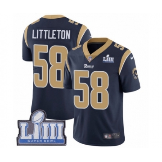 Men's Nike Los Angeles Rams 58 Cory Littleton Navy Blue Team Color Vapor Untouchable Limited Player Super Bowl LIII Bound NFL Jersey