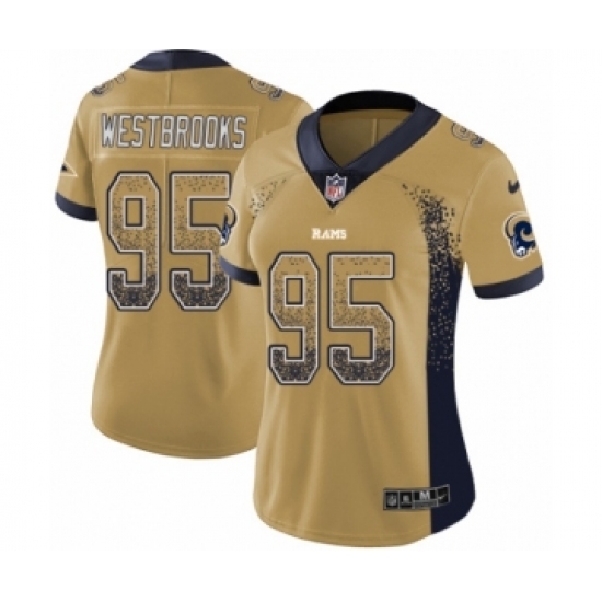 Women's Nike Los Angeles Rams 95 Ethan Westbrooks Limited Gold Rush Drift Fashion NFL Jersey