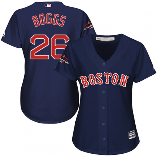 Women's Majestic Boston Red Sox 26 Wade Boggs Authentic Navy Blue Alternate Road 2018 World Series Champions MLB Jersey