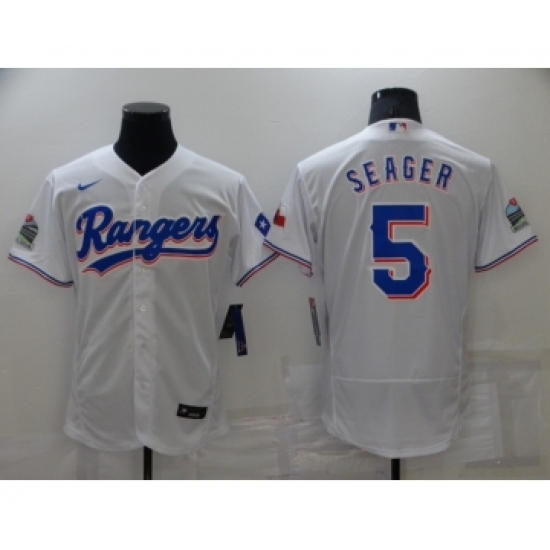 Men's Texas Rangers 5 Corey Seager White Stitched MLB Flex Base Nike Jersey