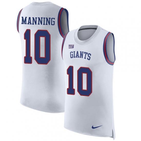 Men's Nike New York Giants 10 Eli Manning Limited White Rush Player Name & Number Tank Top NFL Jersey