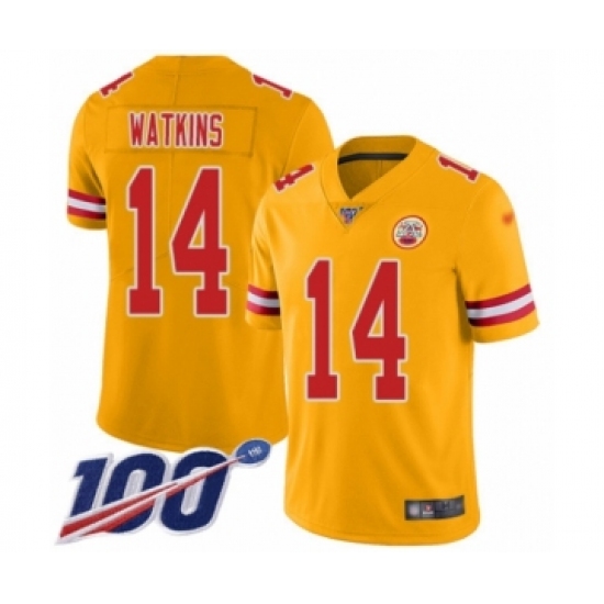 Men's Kansas City Chiefs 14 Sammy Watkins Limited Gold Inverted Legend 100th Season Football Jersey