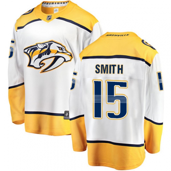 Youth Nashville Predators 15 Craig Smith Fanatics Branded White Away Breakaway NHL Jersey