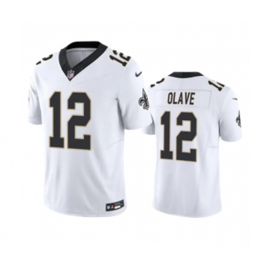 Men's New Orleans Saints 12 Chris Olave White 2023 F.U.S.E. Vapor Untouchable Limited Stitched Jersey