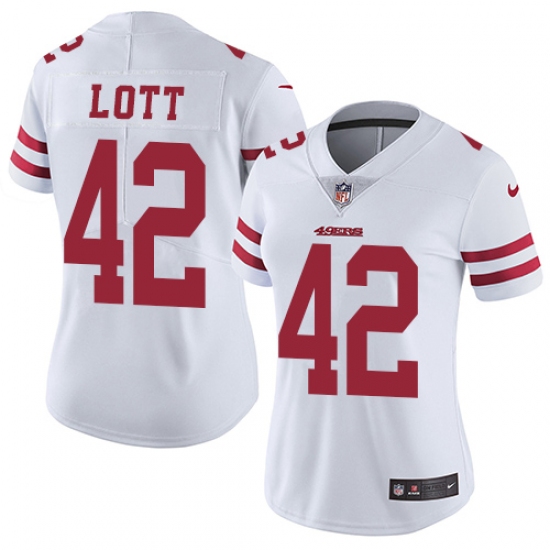 Women's Nike San Francisco 49ers 42 Ronnie Lott White Vapor Untouchable Limited Player NFL Jersey