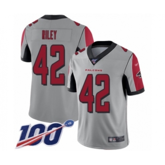 Men's Atlanta Falcons 42 Duke Riley Limited Silver Inverted Legend 100th Season Football Jersey