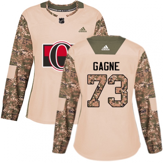 Women's Adidas Ottawa Senators 73 Gabriel Gagne Authentic Camo Veterans Day Practice NHL Jersey