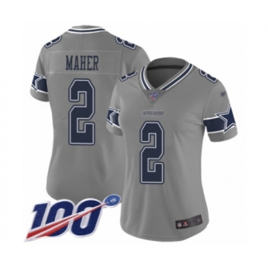 Women's Dallas Cowboys 2 Brett Maher Limited Gray Inverted Legend 100th Season Football Jersey