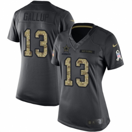 Women's Nike Dallas Cowboys 13 Michael Gallup Limited Black 2016 Salute to Service NFL Jersey