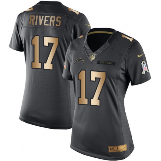 Women's Nike Los Angeles Chargers 17 Philip Rivers Limited Black/Gold Salute to Service NFL Jersey