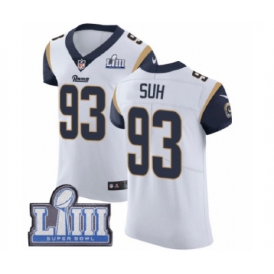 Men's Nike Los Angeles Rams 93 Ndamukong Suh White Vapor Untouchable Elite Player Super Bowl LIII Bound NFL Jersey
