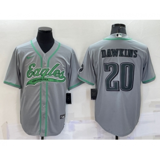 Men's Philadelphia Eagles 20 Brian Dawkins Grey With Patch Cool Base Stitched Baseball Jersey