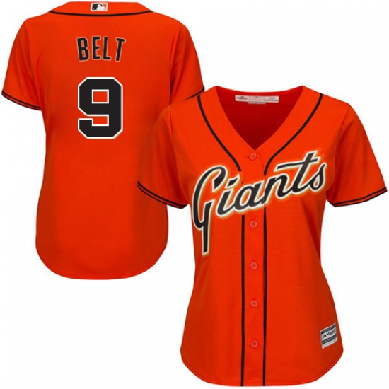 Women's Majestic San Francisco Giants 9 Brandon Belt Authentic Orange Alternate Cool Base MLB Jersey