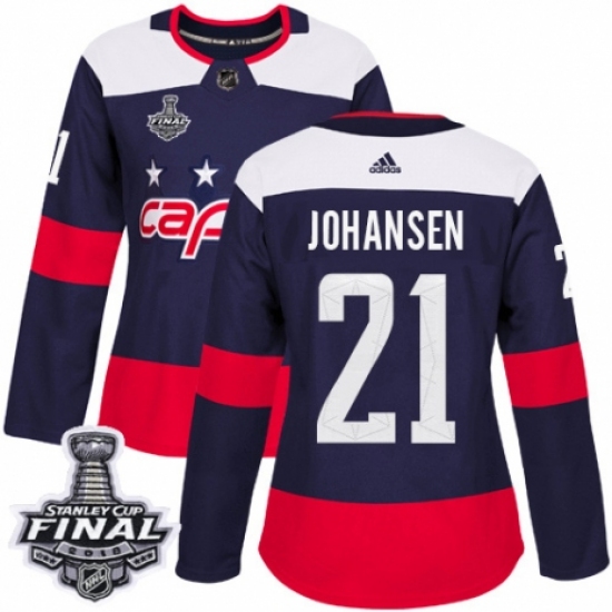 Women's Adidas Washington Capitals 21 Lucas Johansen Authentic Navy Blue 2018 Stadium Series 2018 Stanley Cup Final NHL Jersey