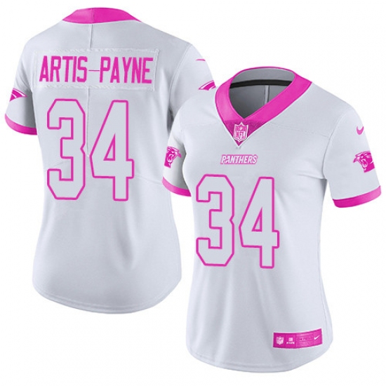 Women's Nike Carolina Panthers 34 Cameron Artis-Payne Limited White/Pink Rush Fashion NFL Jersey
