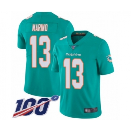 Youth Nike Miami Dolphins 13 Dan Marino Aqua Green Team Color Vapor Untouchable Limited Player 100th Season NFL Jersey
