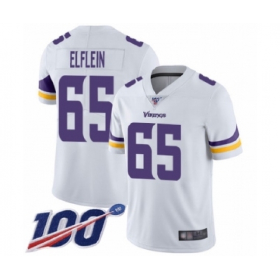 Men's Minnesota Vikings 65 Pat Elflein White Vapor Untouchable Limited Player 100th Season Football Jersey
