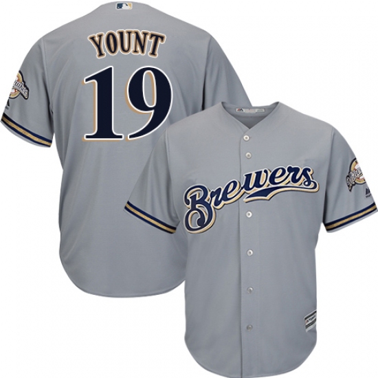 Men's Majestic Milwaukee Brewers 19 Robin Yount Replica Grey Road Cool Base MLB Jersey