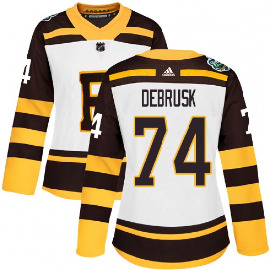 Women's Adidas Boston Bruins 74 Jake DeBrusk Authentic White 2019 Winter Classic NHL Jersey