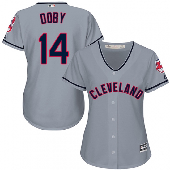 Women's Majestic Cleveland Indians 14 Larry Doby Authentic Grey Road Cool Base MLB Jersey