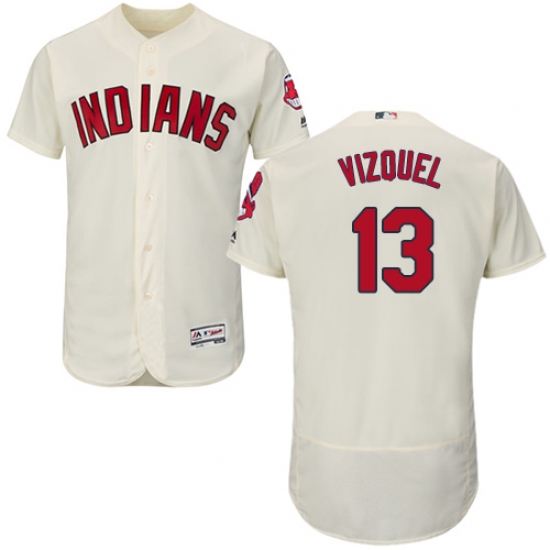 Men's Majestic Cleveland Indians 13 Omar Vizquel Cream Alternate Flex Base Authentic Collection MLB Jersey