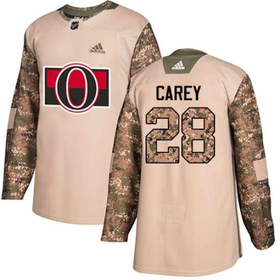 Men's Adidas Ottawa Senators 28 Paul Carey Authentic Camo Veterans Day Practice NHL Jersey