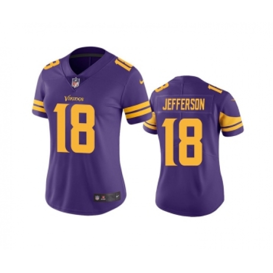 Women's Minnesota Vikings 18 Justin Jefferson Purple Limited Rush Stitched NFL Jersey