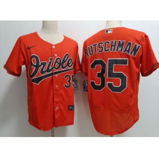 Men's Baltimore Orioles 35 Adley Rutschman Orange Stitched Flex Base Nike Jersey