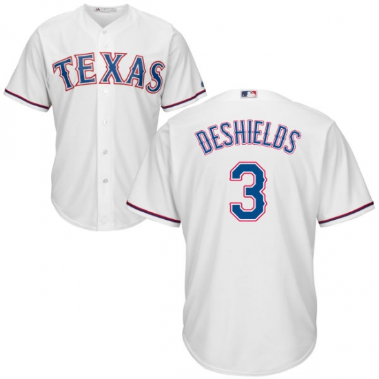 Men's Majestic Texas Rangers 3 Delino DeShields Replica White Home Cool Base MLB Jersey