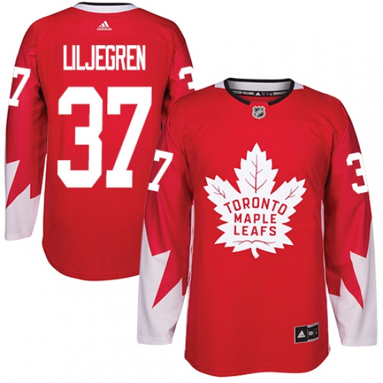 Men's Adidas Toronto Maple Leafs 37 Timothy Liljegren Authentic Red Alternate NHL Jersey