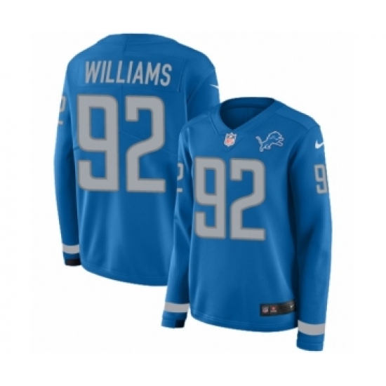 Women's Nike Detroit Lions 92 Sylvester Williams Limited Blue Therma Long Sleeve NFL Jersey