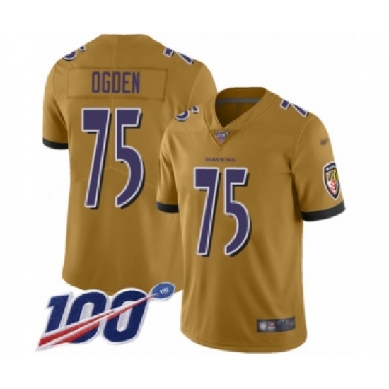Men's Baltimore Ravens 75 Jonathan Ogden Limited Gold Inverted Legend 100th Season Football Jersey