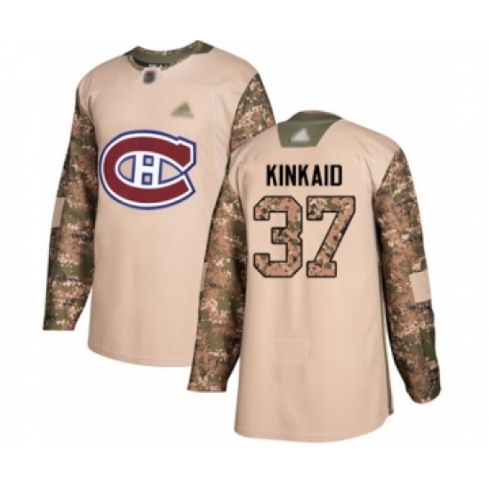 Youth Montreal Canadiens 37 Keith Kinkaid Authentic Camo Veterans Day Practice Hockey Jersey