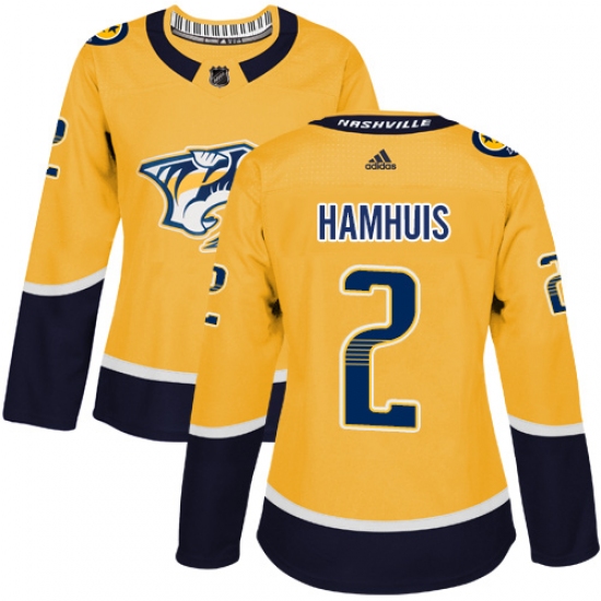 Women's Adidas Nashville Predators 2 Dan Hamhuis Authentic Gold Home NHL Jersey