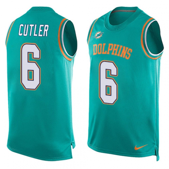 Men's Nike Miami Dolphins 6 Jay Cutler Limited Aqua Green Player Name & Number Tank Top NFL Jersey