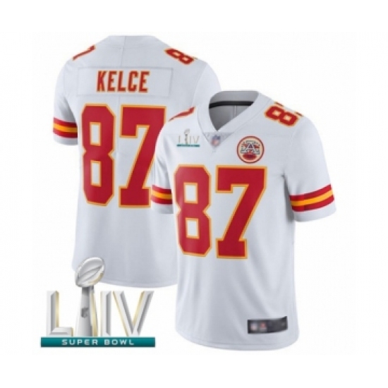 Men's Kansas City Chiefs 87 Travis Kelce White Vapor Untouchable Limited Player Super Bowl LIV Bound Football Jersey