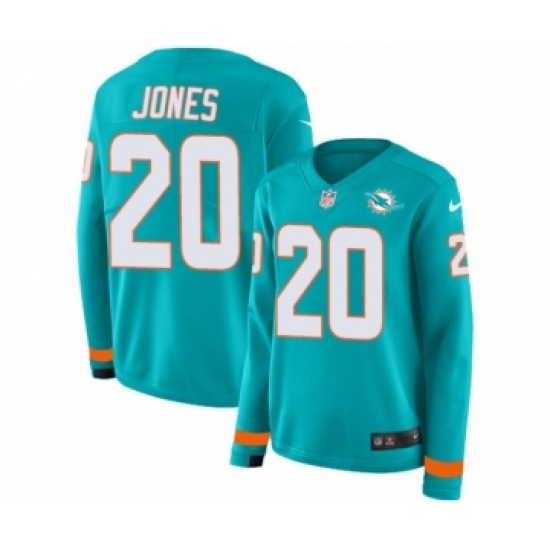 Women's Nike Miami Dolphins 20 Reshad Jones Limited Aqua Therma Long Sleeve NFL Jersey