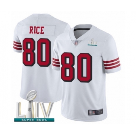 Men's San Francisco 49ers 80 Jerry Rice Limited White Rush Vapor Untouchable Super Bowl LIV Bound Football Jersey