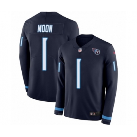 Men's Nike Tennessee Titans 1 Warren Moon Limited Navy Blue Therma Long Sleeve NFL Jersey