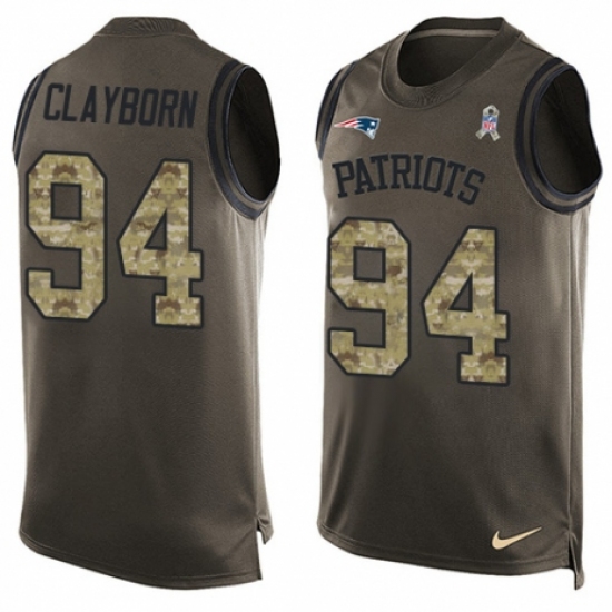 Men's Nike New England Patriots 94 Adrian Clayborn Limited Green Salute to Service Tank Top NFL Jersey