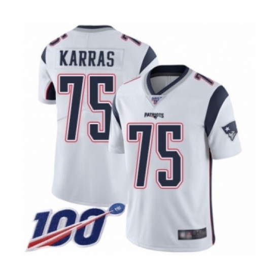 Youth New England Patriots 75 Ted Karras White Vapor Untouchable Limited Player 100th Season Football Jersey