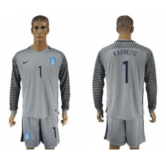 Greece 1 Karnezis Grey Goalkeeper Long Sleeves Soccer Country Jersey