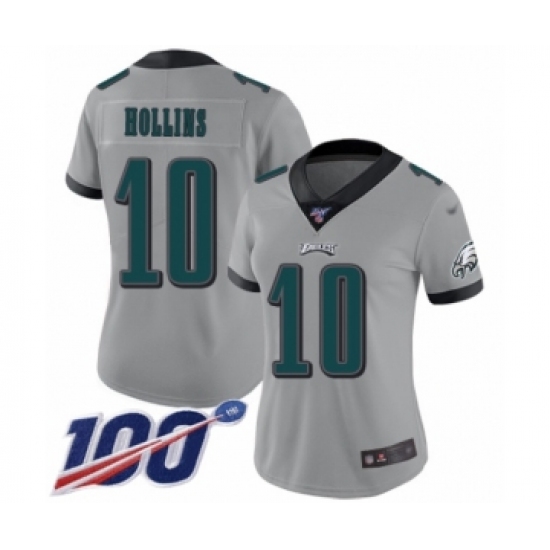 Women's Philadelphia Eagles 10 Mack Hollins Limited Silver Inverted Legend 100th Season Football Jersey