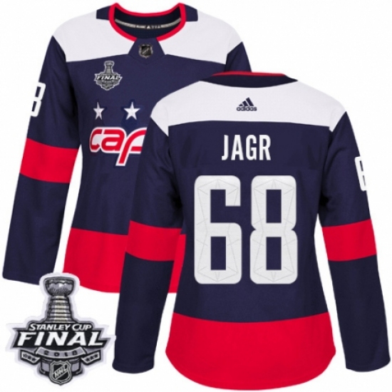 Women's Adidas Washington Capitals 68 Jaromir Jagr Authentic Navy Blue 2018 Stadium Series 2018 Stanley Cup Final NHL Jersey
