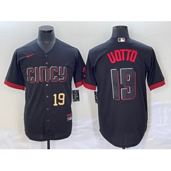 Men's Cincinnati Reds 19 Joey Votto Number Black 2023 City Connect Cool Base Stitched Jersey