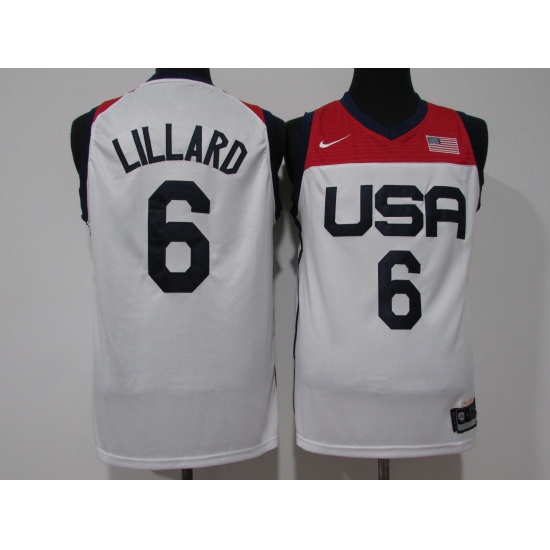 Men's Portland Trail Blazers 6 Damian Lillard White USA Basketball Tokyo Olympics 2021 Jersey