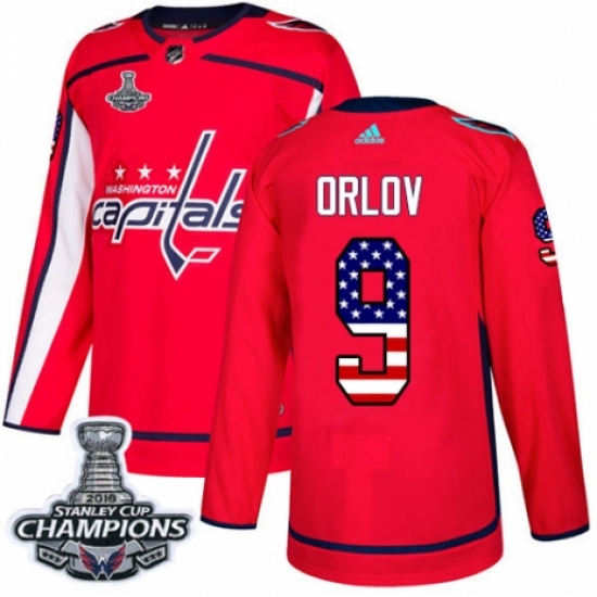 Youth Adidas Washington Capitals 9 Dmitry Orlov Authentic Red USA Flag Fashion 2018 Stanley Cup Final Champions NHL Jersey