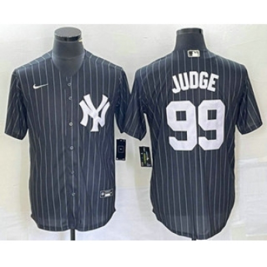 Men's New York Yankees 99 Aaron Judge Black Pinstripe Cool Base Stitched Baseball Jersey