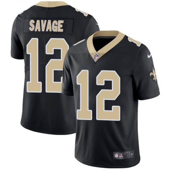 Men's Nike New Orleans Saints 12 Tom Savage Black Team Color Vapor Untouchable Limited Player NFL Jersey